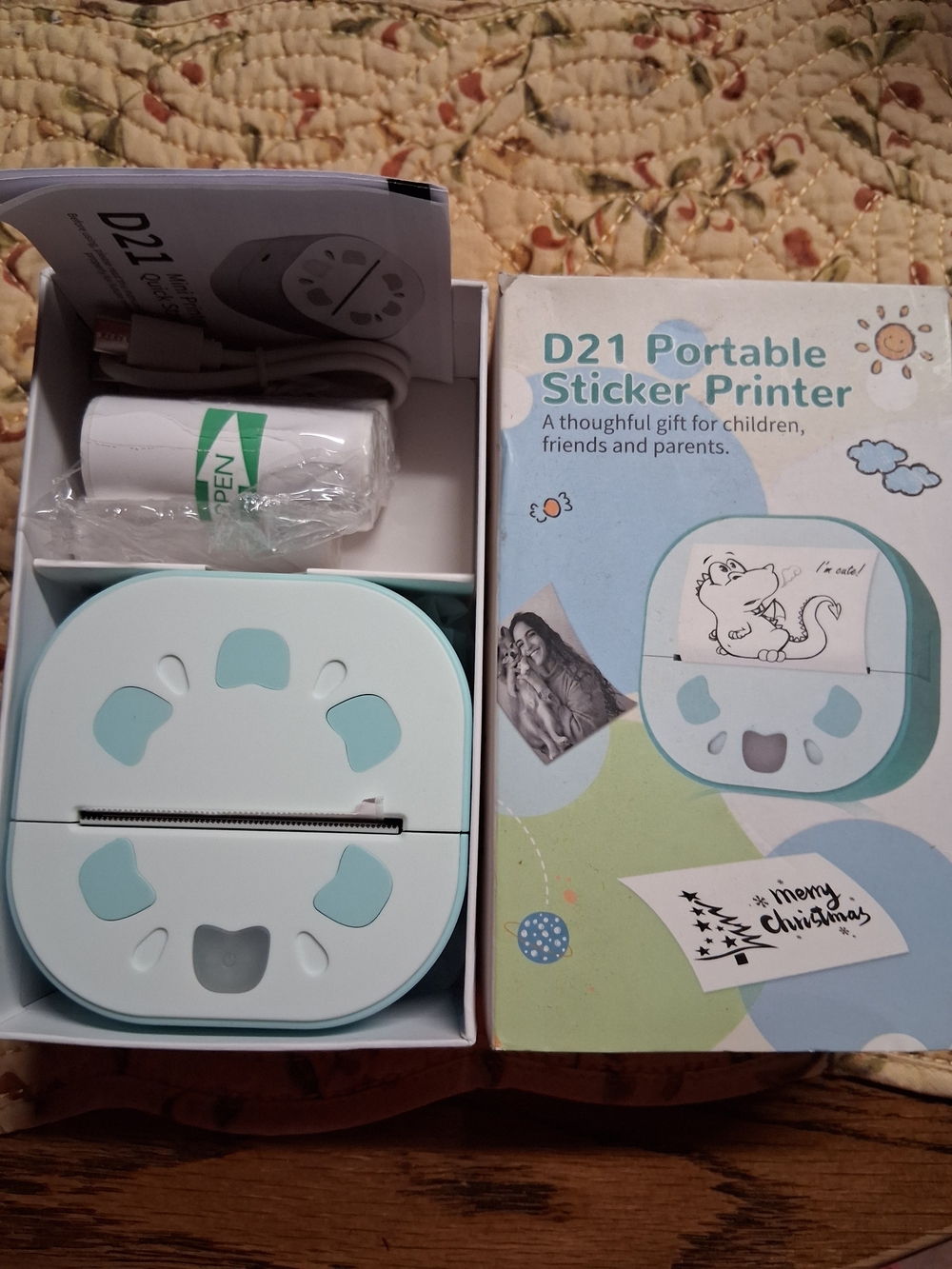 D21 Portable Sticker Printer in Mint Green New
